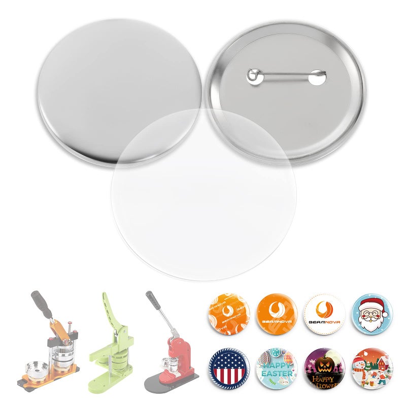 BEAMNOVA 100 Sets of Metal Button Supplies Blank 75mm / 2.95 in (Approx. 3 inch) for Button Maker Machine, Slick Metallic Back, Badge Making Parts Round DIY Pin Maker - Image 1